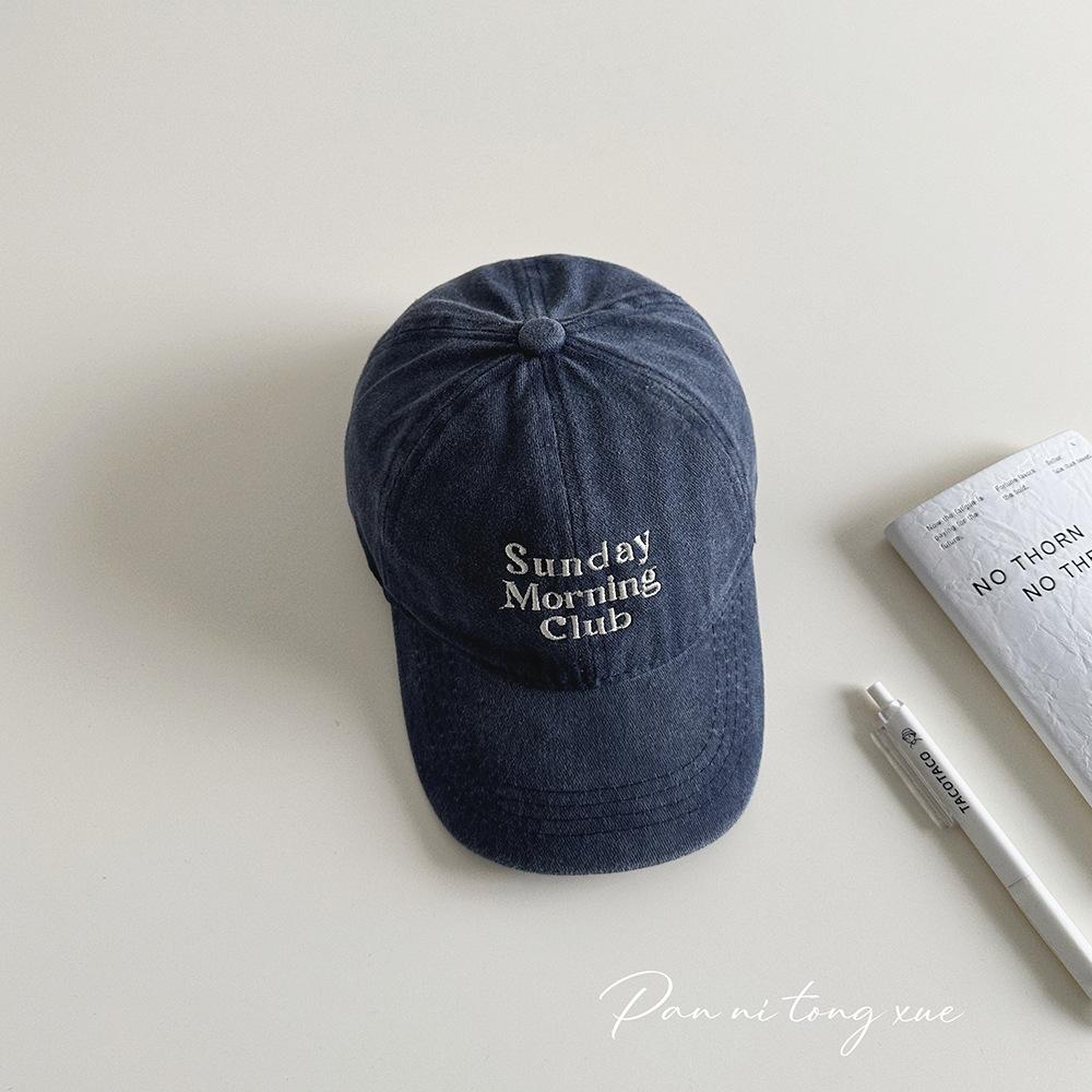 Vintage Washed Cotton  Sunday Morning Club  Embroidered Baseball Cap Adjustable Dad Hat Children 51-54cm тёмно-синий