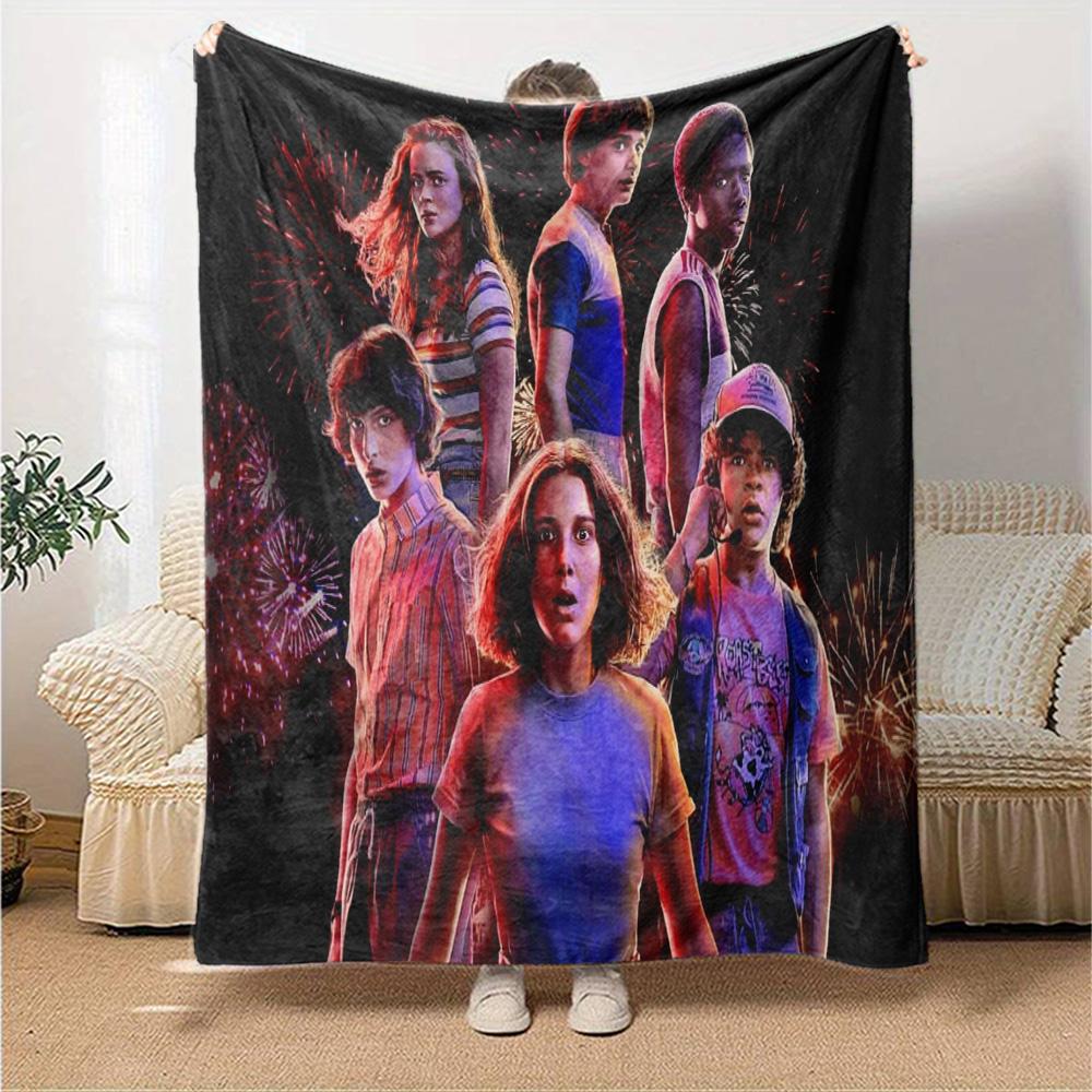 Stranger Eleven Upside Down Flannel Blanket, Soft Polyester, Modern Design, All-Season for Camping, Travel, Gifts for Holidays or Birthdays