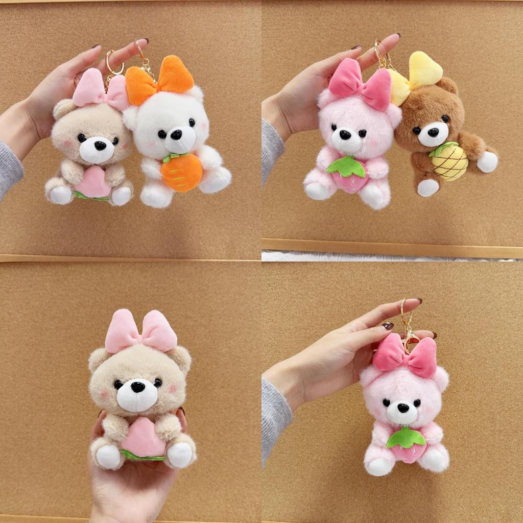 Adorable Bear Plush Toy Keychain With Fruitthemed Butterfly Bow And Metal Chain