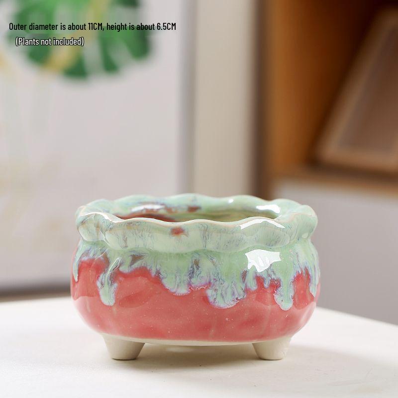 Ceramic Succulent Flower Pot with Ice Crack Glaze, Creative Design, Breathable with Drainage Holes.