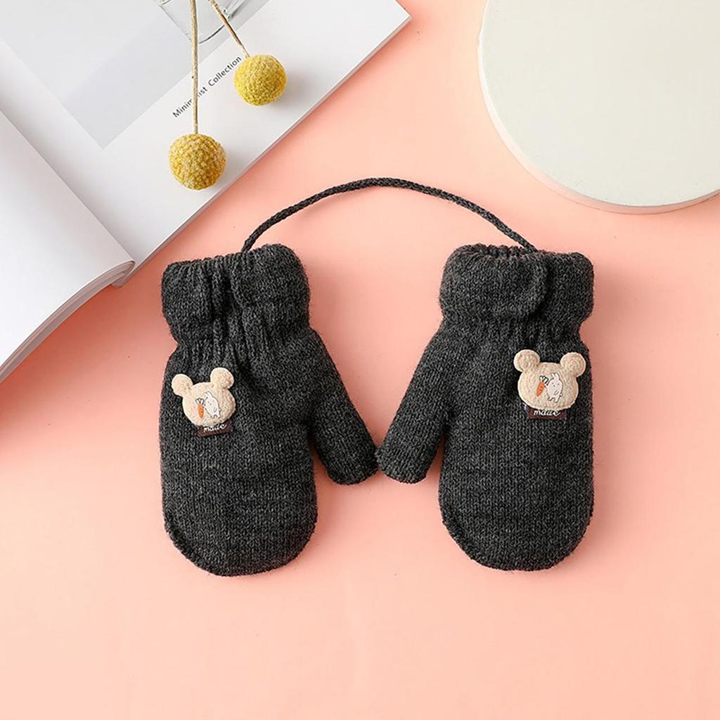Cute Cartoon Knitted Baby Mittens Winter Thicken Plush Warm Gloves For Kids Windproof Outdoor Boys Girls Full Finger Gloves