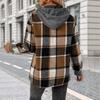 New Autumn and Winter Casual Retro Style Top, Long-sleeved Checked and Fleece Faux Two-piece Hooded Sweatshirt for Women