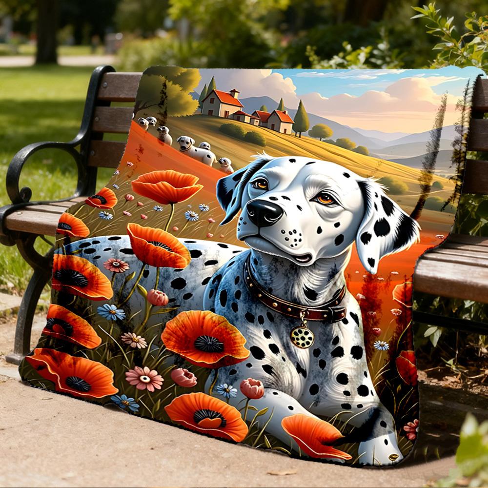 1pc Dalmatian Field Throw Blanket Polyester Fiber, Lightweight Flannel, Soft & Warm, All Season Use for Outdoor, Camping Digital Print