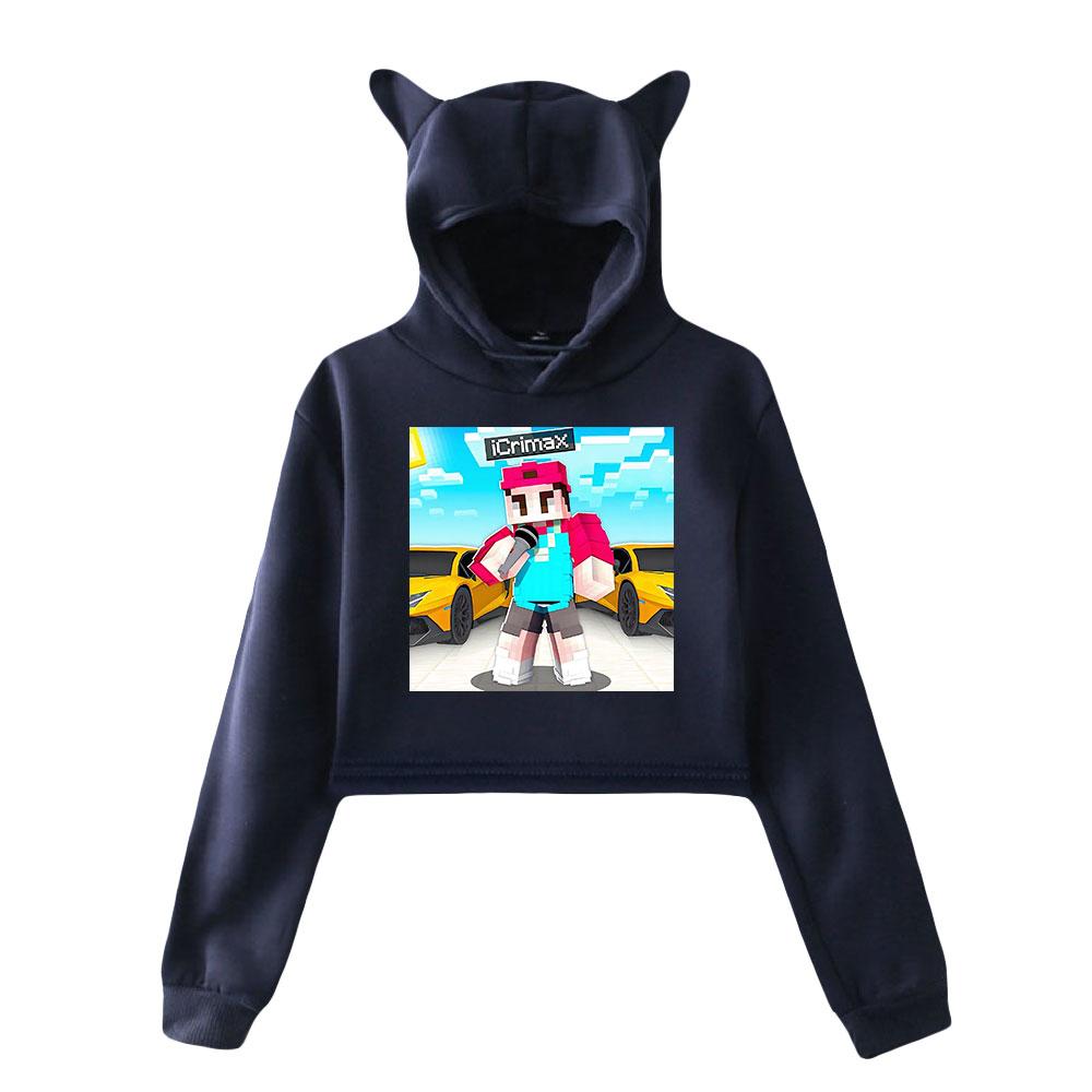 Icrimax Cat Ear Hoodie Women Long Sleeve Cropped Sweatshirts Female Casual Streetwear Crop Tops