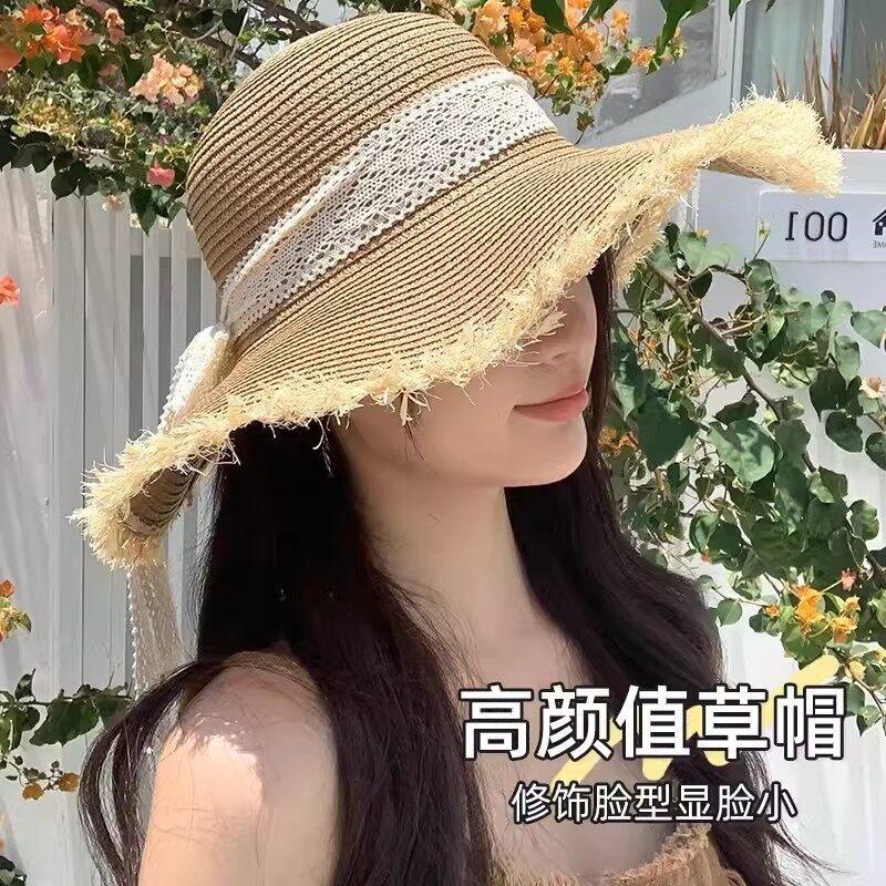 Lace Big-brimmed Straw Hat Bow Hat Women's New Summer Sunscreen Straw Hat Seaside Vacation Sun Hat
