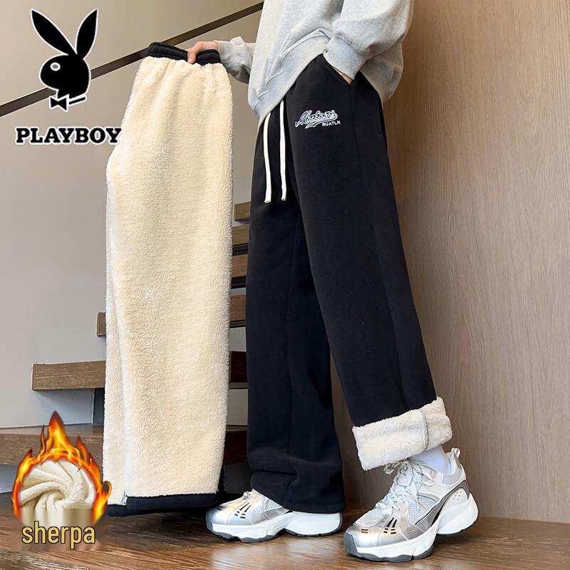 PLAYBOY Men's Autumn/Winter Fleece-Lined Straight-Leg Casual Pants