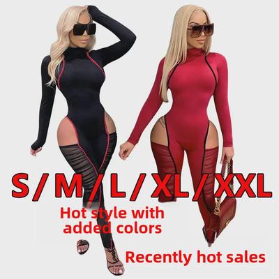 K9790 Sexy Contrast Color Mesh Splicing Jumpsuit for European and American Fashion