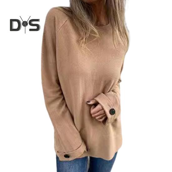 Dámské tričko s kulatým výstřihem Raglán s dlouhým rukávem Knoflíky Manžety Tričko Jednobarevné Volný střih Ležérní pulovry Denní nošení