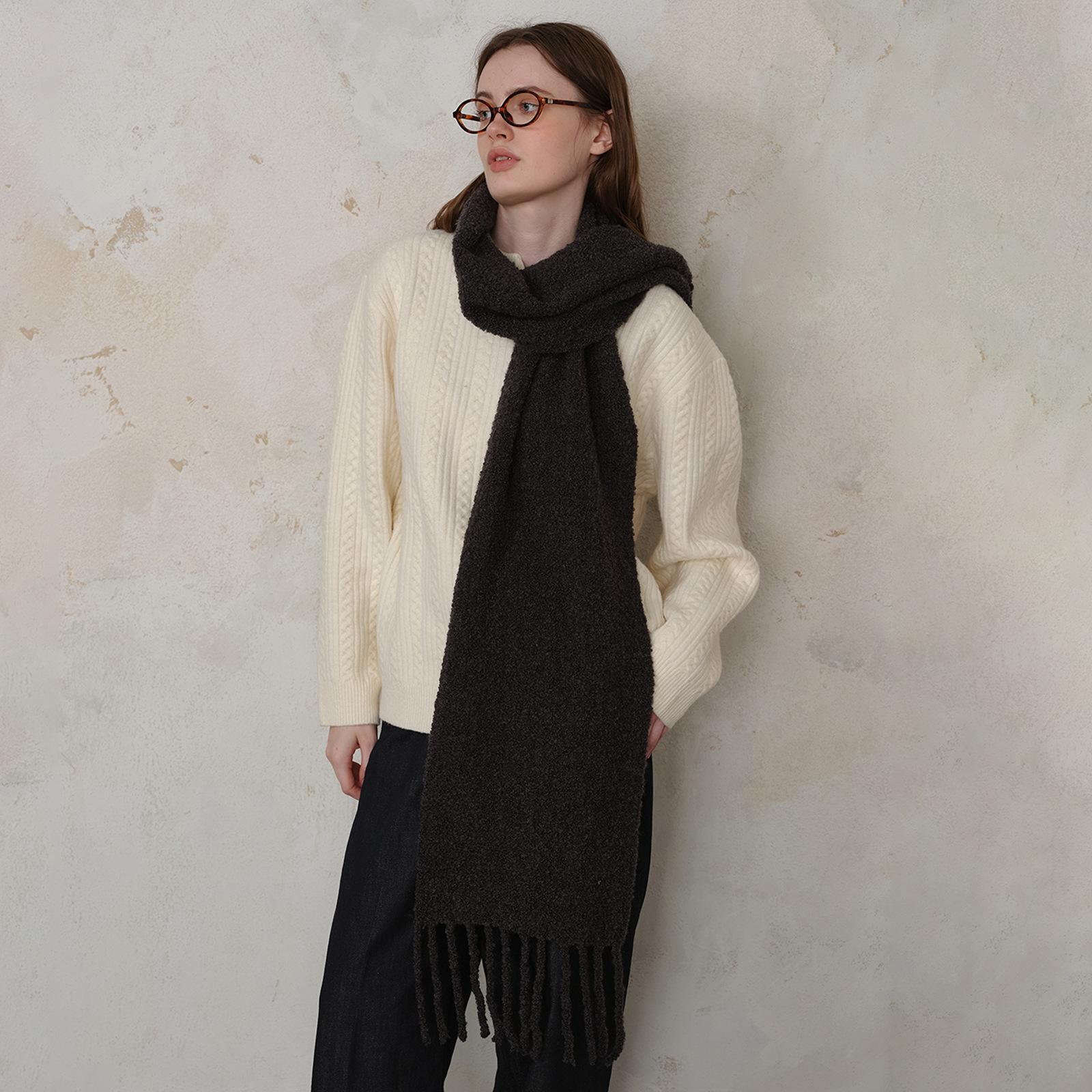 

Nordic style with wool fringe solid color knitted circle scarf women s winter warm soft atmosphere shawl чёрный