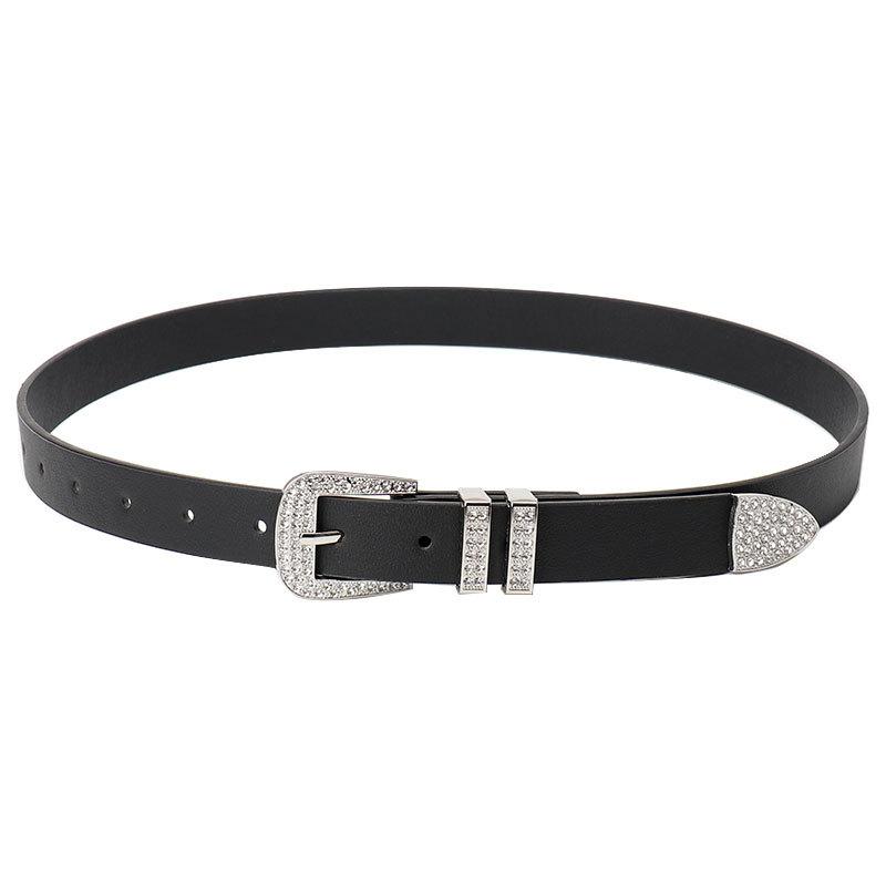 New Women's Belt Diamond-encrusted Spice Girl Y2K Alloy Premium Belt Women's Black Versatile Jeans Decorative Belt