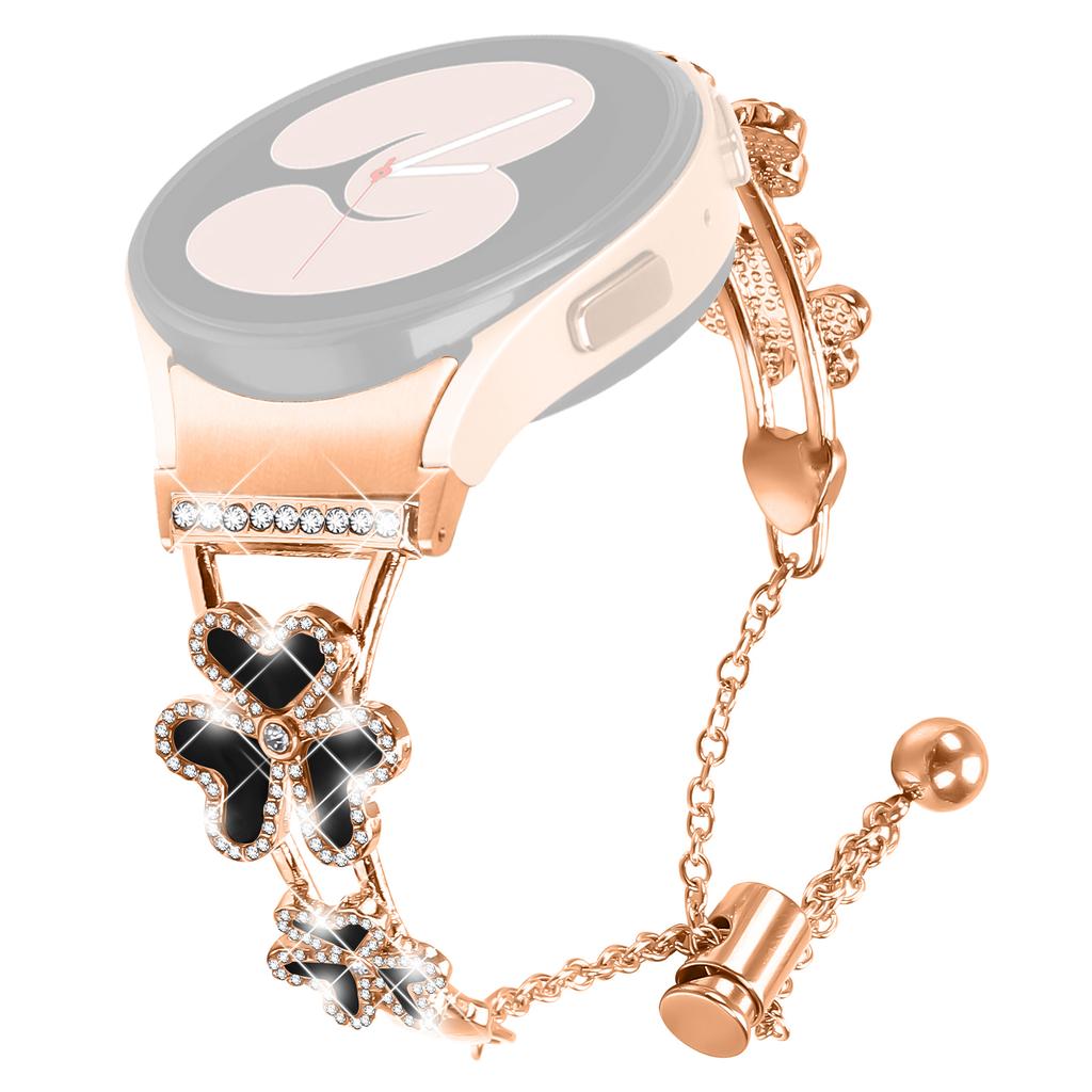 Metal Band with Connector For Samsung Galaxy Watch7 44mm/40mm Heart Clover Decor Watch Strap