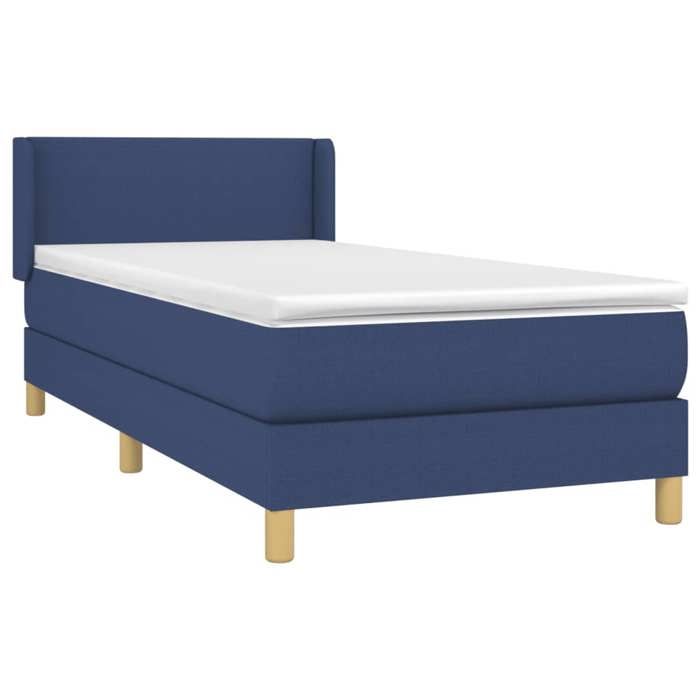 3130087 vidaXL Lit à sommier tapissier avec matelas Bleu 90x200 cm Tissu