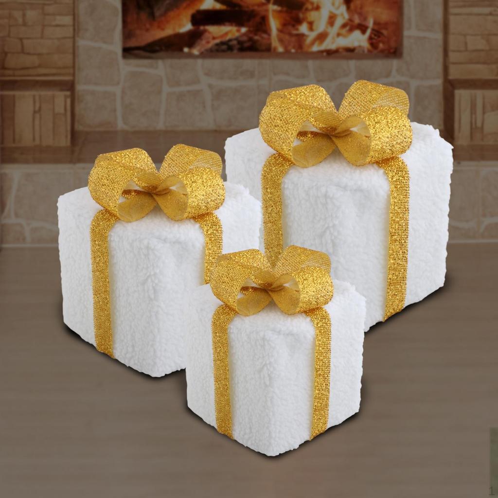 3 Świąteczne Podświetlane Pudełka na Prezenty Dekoracje z Kokardami Nowatorskie Lampki LED do Pokoju