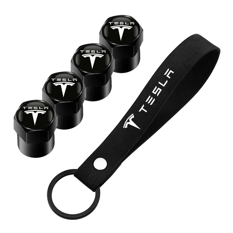 Car Tire Wheel Valve Caps Cover & Suede Car Key Chain Ring Keychain For Tesla Model 3 Model X Y Style Roadster Accessories
