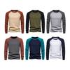 Autumn Winter Men Bottoming Top Slim Fit Raglan Sleeve Patchwork O Neck Pullover Stretchy Long Sleeves Mid Length Fitness Exercise Daily Wear Shirt