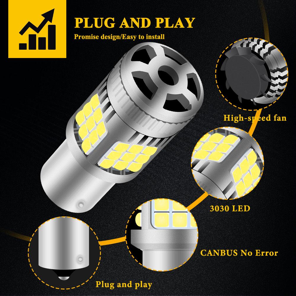 2pcs 1156 P21W 1157 Turn Signal Light 7440 T20 BAU15S DRL 7443 CANBUS LED Bulb with Fan Super Bright Car Reverse Brake Lights