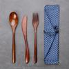 New Cutter Spoon Fork Bamboo Flatware Wooden Cutlery With Bags Reusable