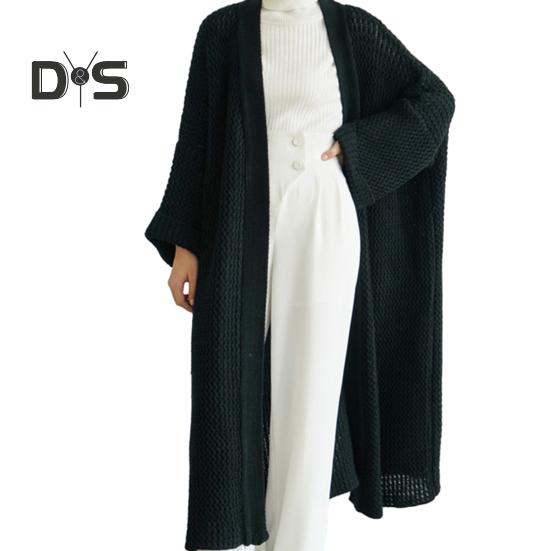 Spring Autumn Women Loose Fit Long Sweater Coat Long Sleeve Solid Color Ankle Length Open Front Knitting Cardigan Outwear