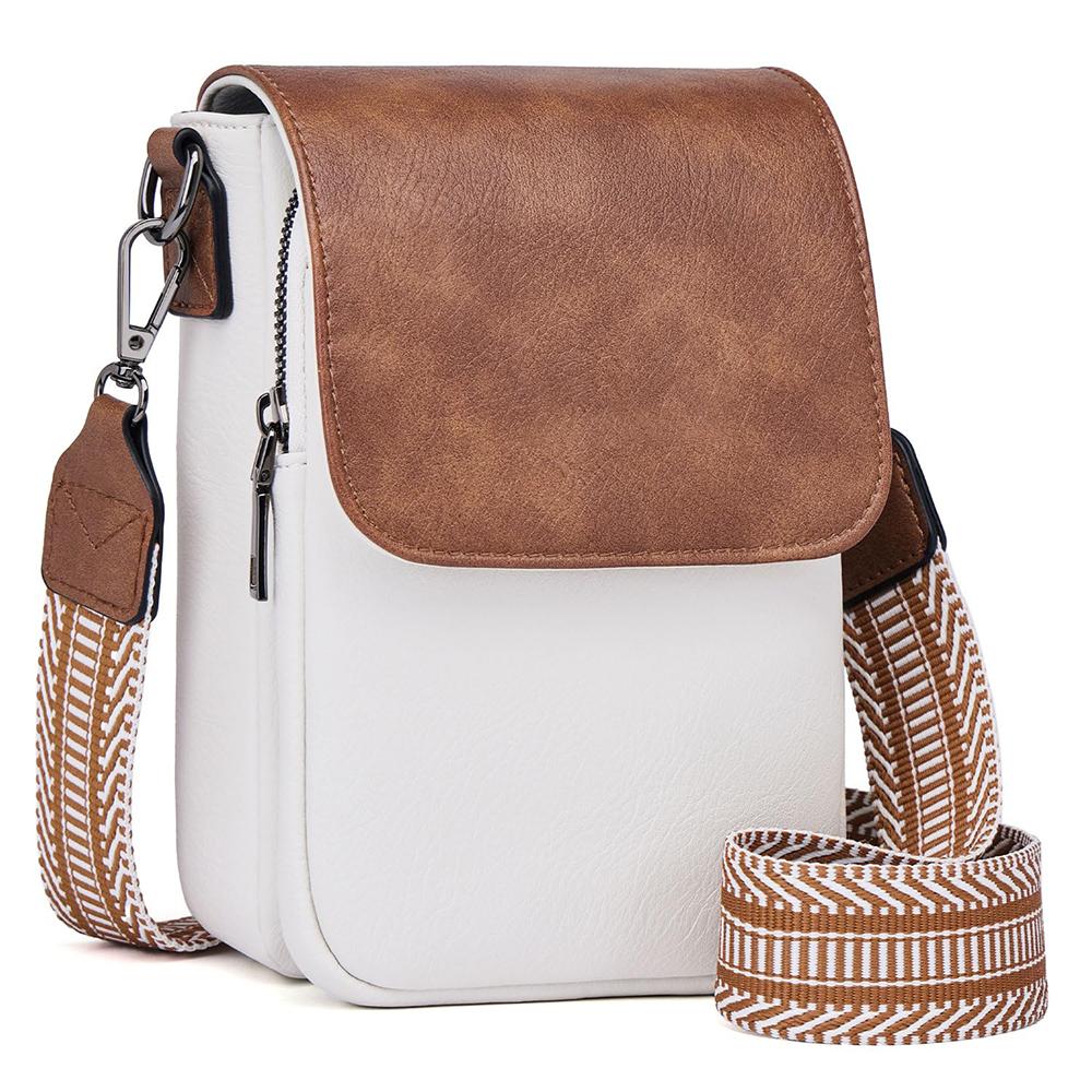 Vintage Damen Leder Crossbody Tasche Handytasche für Damen Verstellbarer Breiter Riemen Handtasche Multi-Reißverschlussfächer Geldbörse