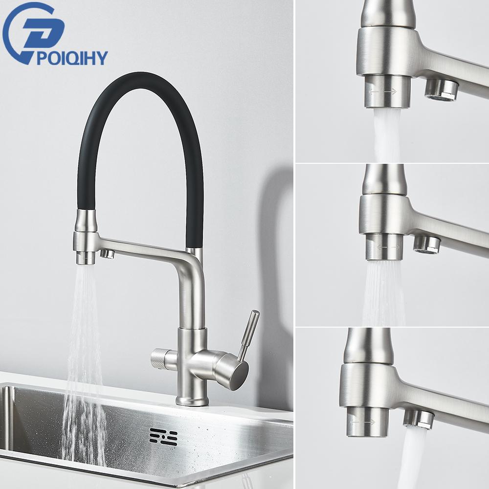 

POIQIHY Матовый золотой фильтр для кухни Смеситель для душа с фильтром Черный латунный кран с двумя ручками для смесителя горячей и холодной воды