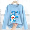 Doraemon Long Sleeve for Women Cartoon A-Z Letter Clothing Caftan Anime Clothes Blue Round Collar Blouse Gift