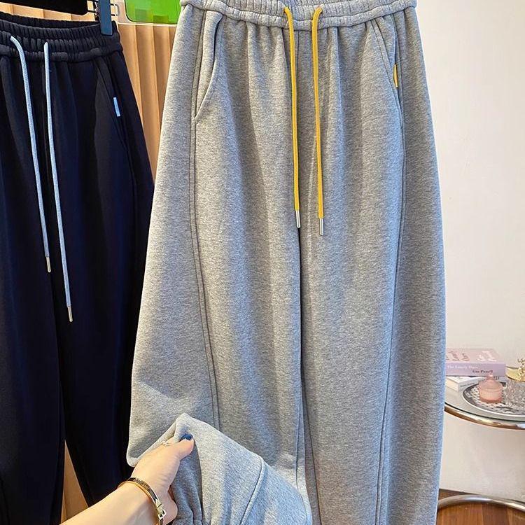 

Plus Size Thick Velvet Sweatpants for Women - Autumn/Winter Loose Casual Harem Carrot Cropped Pants M for 40-50 kg серый