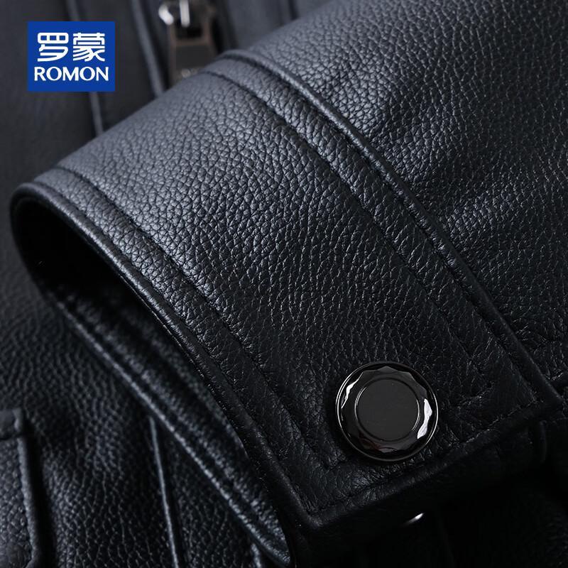 ROMON Men's Genuine Leather Lapel Jacket