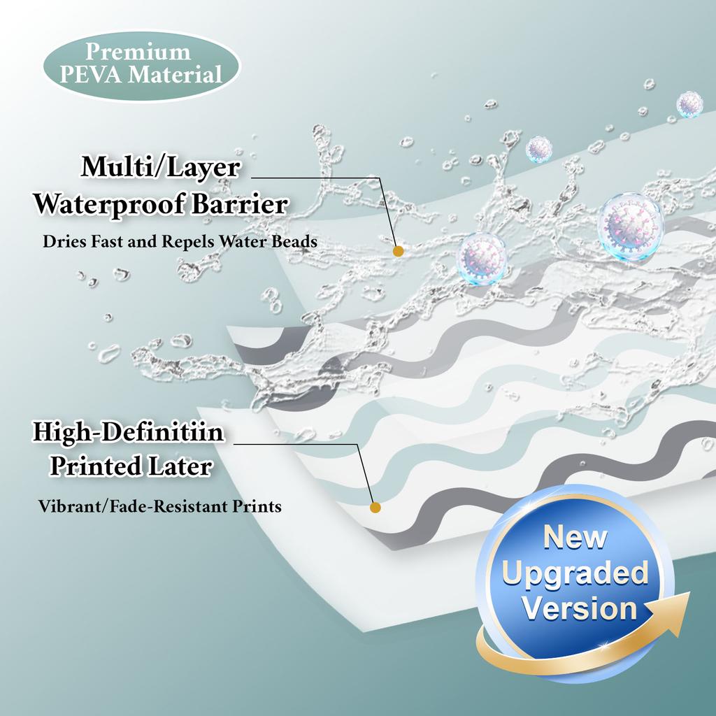 1pc Two Color Wave Artwork Geometric Shower Curtain Waterproof PEVA Modern Minimalist Bathroom Decor