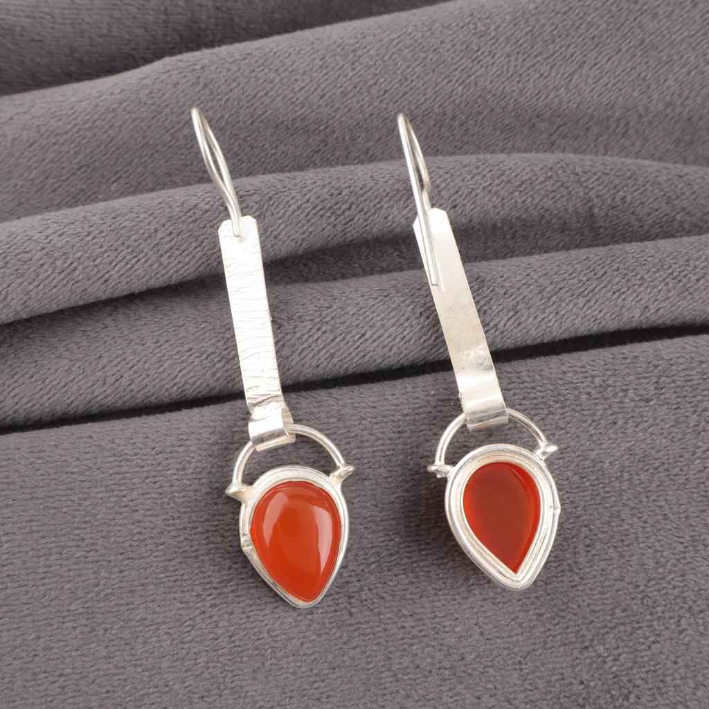 Carnelian Gemstone 925 Sterling Silver Jewelry Handmade Pear Shape Earrings 2.3" EE-166-19