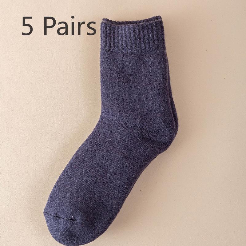 5 Pairs of Female Autumn and Winter New Pure Color Thickened Warm Rabbit Wool Tube Socks