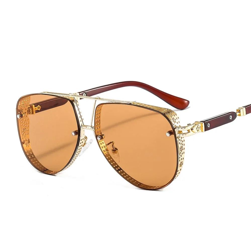 

New Metal Sunglasses Men Women Luxury Trend Brand Designer Golden Frame Gradients Lens Conspicuous Pilot Hombre