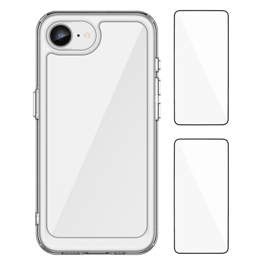 

WANLONFENG MF2 Series for iPhone 16e Case TPU Acrylic Clear Phone Cover with 2Pcs Tempered Glass Film Type A