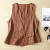 Weste für Damen Sommer Vintage Baumwolle Leinen Weste V-Ausschnitt Lässig Ärmellos Dünne Weste Lässige Damenjacke Streetwear Leicht