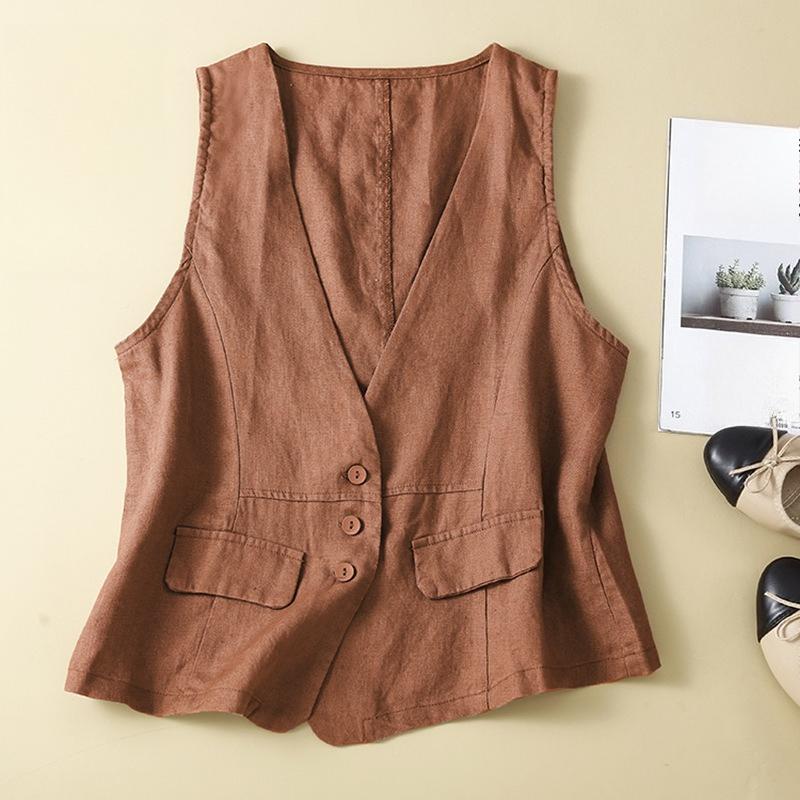 Weste für Damen Sommer Vintage Baumwolle Leinen Weste V-Ausschnitt Lässig Ärmellos Dünne Weste Lässige Damenjacke Streetwear Leicht