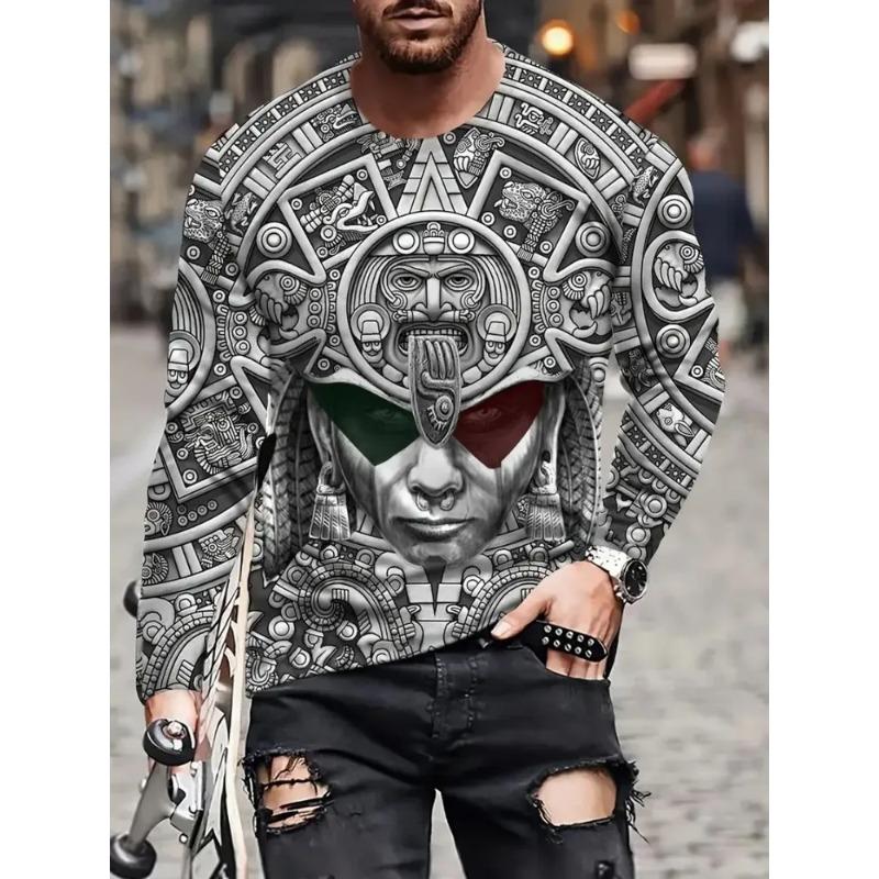 Men's Autumn 3D Printed Crew Neck Long Sleeve T-Shirt