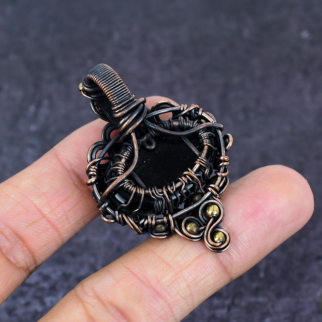 Dichroic Glass Gemstone Copper Wire Wrap Jewelry Pendant 2.01"