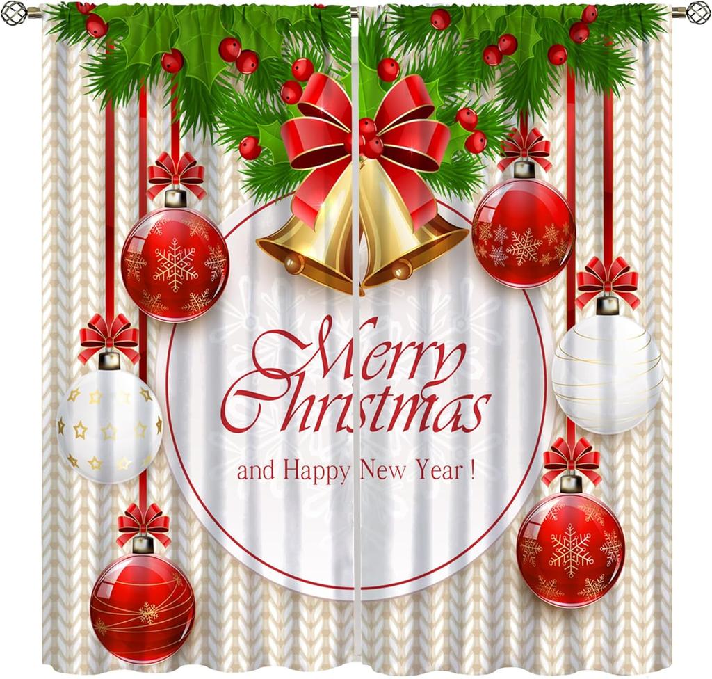 Christmas Window Curtain, Santa Claus Xmas Tree Snowflake Window Treatments for Bedroom Living Room New Year Party Home Decor