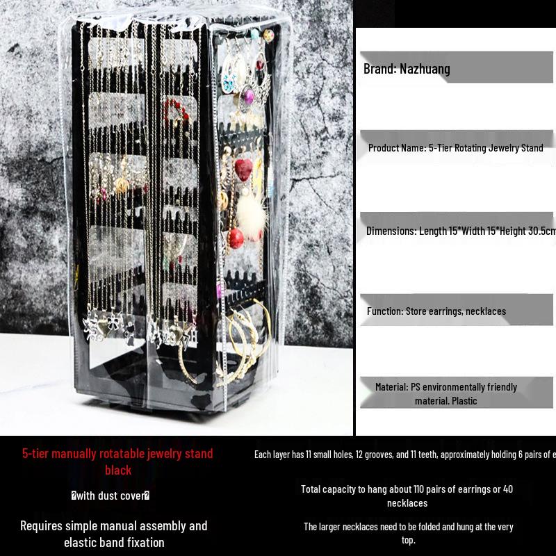 Multi-Layer Rotatable Jewelry Display Rack for Earrings, Necklaces, Rings, and Studs