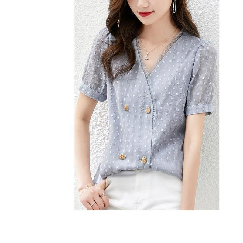 

Летняя Новинка Универсальная Элегантная Модная Кружевная Вставка Двубортная Приталенная Рубашка Элегантный и Популярный Топ L