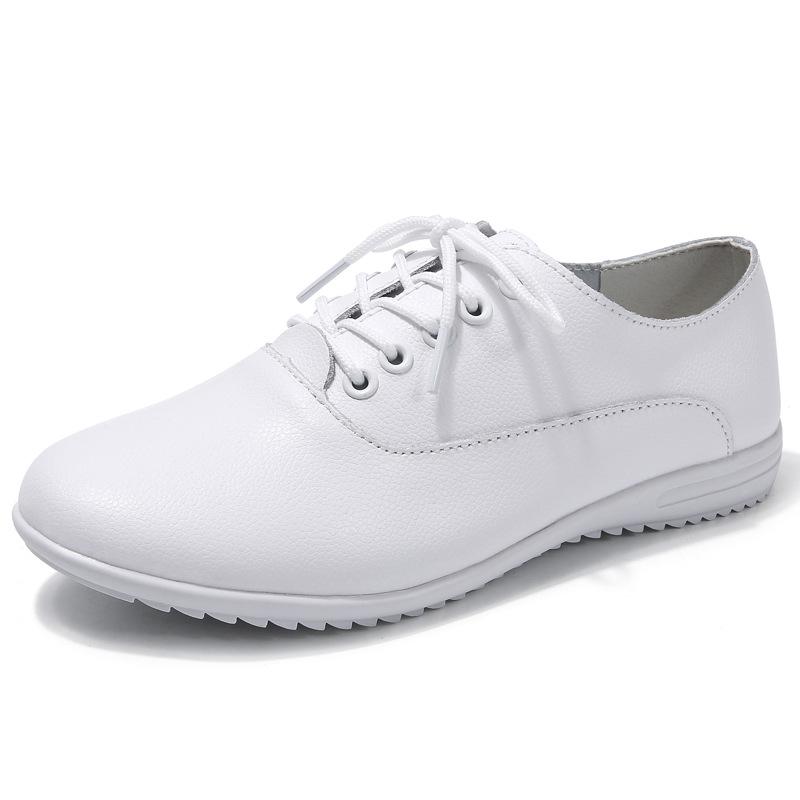 Spring New Korean Style Wear-Resistant Flat White Shoes Lace Up Round Toe Casual Non-Slip Women's Shoes