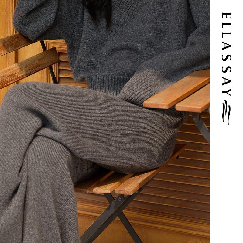 ELLASSAY Women's 100% Merino Wool Straight-Leg Casual Trousers