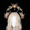 Corona Halo KC Dea del Sole Lolita Fatta a Mano Corona Nuziale Sposa Corona Foglia Cristallo Dorato Barocco Accessori per Capelli Tiara