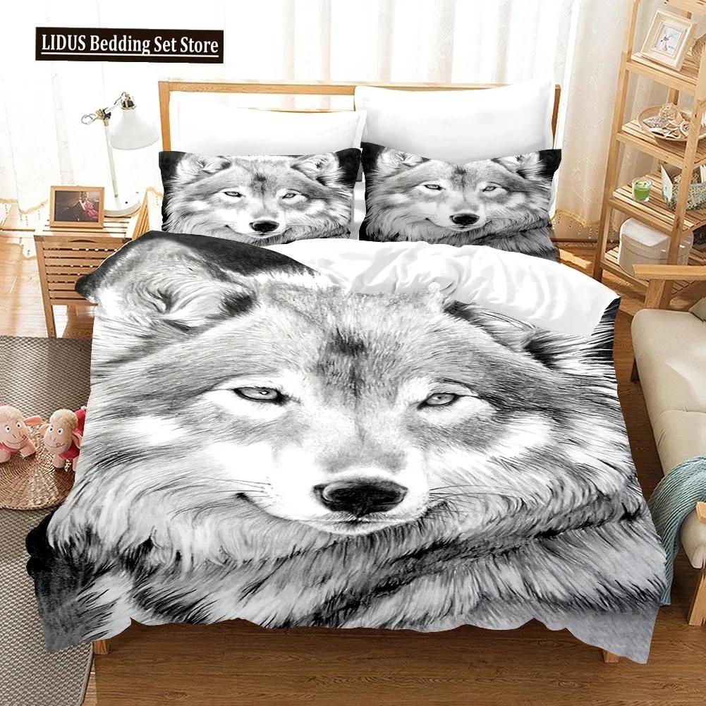 Comforter 3D Wolf Print Wild Animals Bedding Set Luxury Modern Gift Wolf Bedding Set Comforter Full King Size 3Pcs