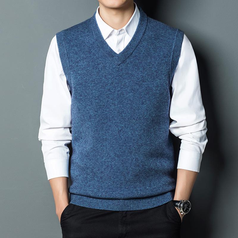 

2024 Чоловічий светр В’язаний жилет Светр без рукавів Жилет Стильний чоловічий в’язаний светр без рукавів Жилет з однотонним V-подібним вирізом на осінь XL синій
