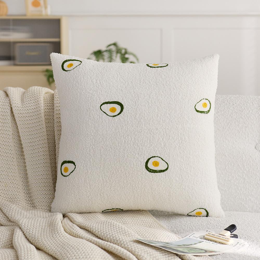 

Teddy velvet pillow cover bedside soft bag backrest pad living room decorative pillow sofa embroidery throw pillow 45x45 - single pillowcase авокадо