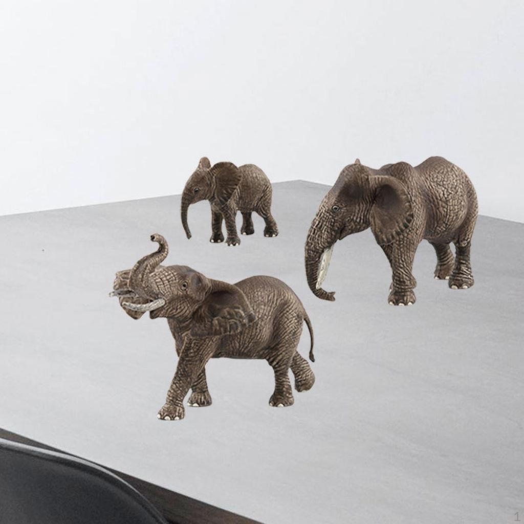 3x Elephant Figurines Model Handicraft Doll Desktop Ornaments Crafts Collection Miniature Animal