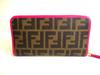 Authentic FENDI Zucca Khaki Canvas Shocking Pink Leather Round Zip Long Wallet #a221  Refurbished