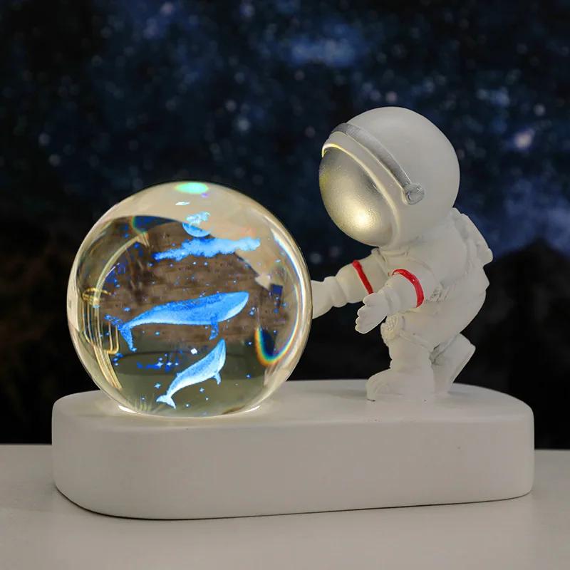 Astronaut Creativ 3D Minge de Cristal Led Lumină de noapte pentru Dormitor Copii Planetă Spațiu Lampă Sistem Solar USB Cadou de Crăciun pentru copii