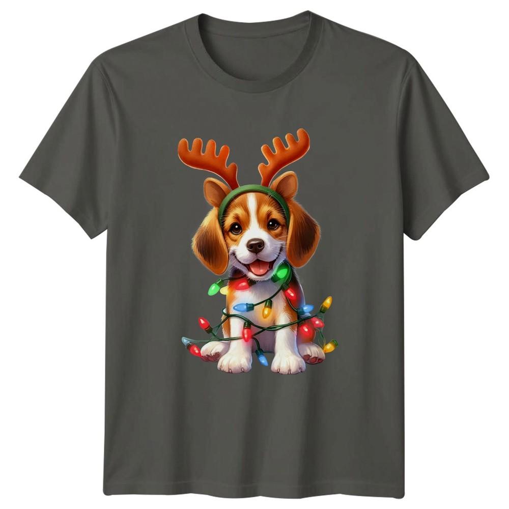 Christmas Puppy Reindeer Holiday Unisexs TShirt Unisexs Tee Graphic Unisex Top