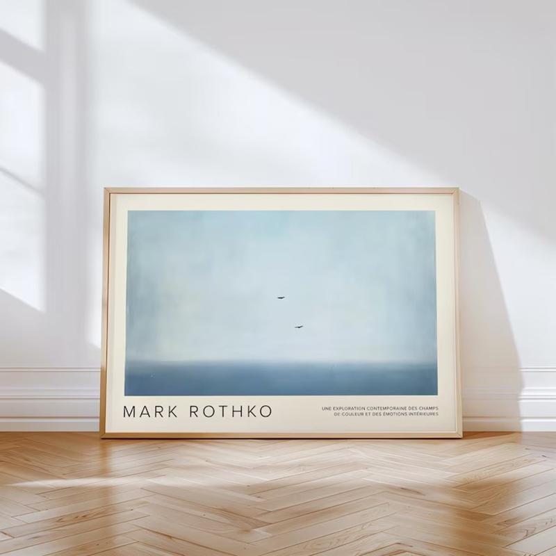 Ruhiger Himmel und Vögel Poster | Abstrakter Druck für Schlafzimmer, Büro, Eingangsbereich, Wohnzimmer Blau Minimalistisch Rothko-inspiriert Wandkunst 21X30CMNo Framed white